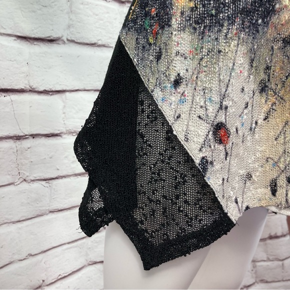 Fleur de Lis Sweater Top Size M Fall Colors Abstract Rainy Day Trees Tunic Lace - Picture 6 of 11